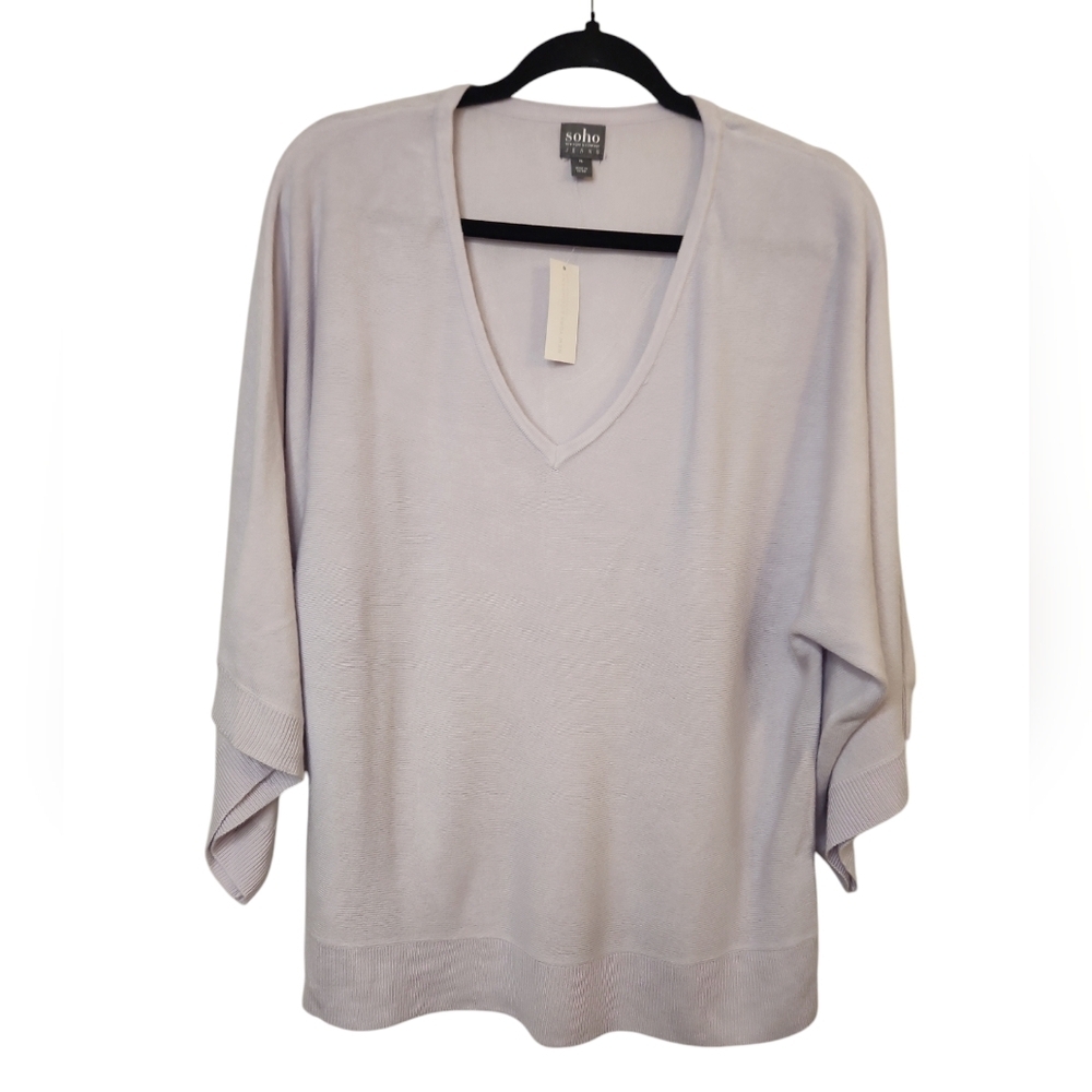 NWT Soho New York & Company Jeans Soft Lavender V-Neck Angel Sleeve Top Size XL
